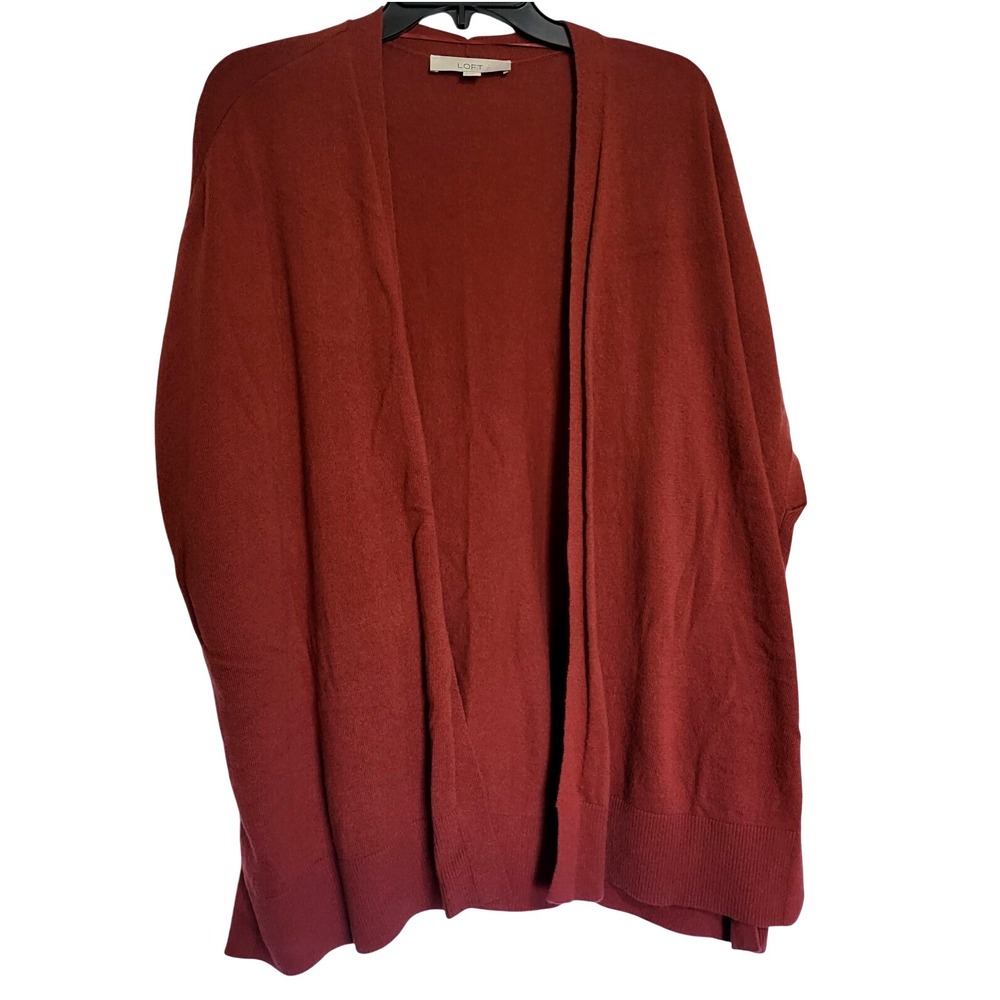 Loft Women's Rust Orange Oversized‎ Cap Sleeve Wool Blend Open Cardigan Medium